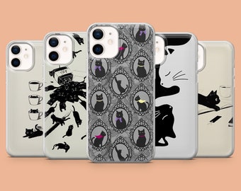 Funda de gato negro para iPhone 17Air, 16E, 15, 14, Samsung S25, S24Fe, A56, A15, Pixel 10, 9A, 9Pro XL, 8A, 8Pro, 7A