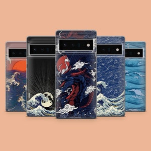 Japanese Wave Phone Case Red Dragon Phone Cover for Google Pixel 10, 9A, 9Pro XL, 8A, 8Pro, 7A, Samsung S25, S24Fe, A15, iPhone 17Pro, 16E
