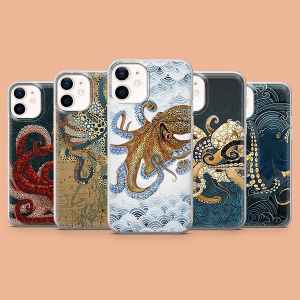 Awesome Kraken Phone Case Red Octopus iPhone Cover for iPhone 15Pro, 14, 13, 12, Pixel 8A, 8Pro, Samsung S24Ultra, S23FE, A54, A53, A25, A15