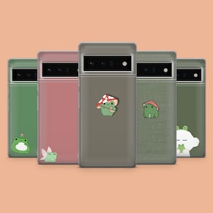 Green Frog Phone Case Mushroom Frog Phone Cover for Google Pixel 9A, 9Pro XL, 8A, 8Pro, 7, Samsung S25, S24Fe, S23Ultra, A56, A15 iPhone 16E