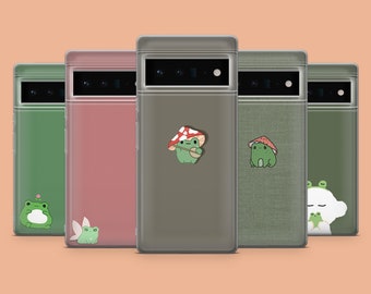Green Frog-telefoonhoesje Mushroom Frog-telefoonhoes voor Google Pixel 10, 9A, 9Pro XL, 8A, 8Pro, 7A, Samsung S25, S24Fe, A15, iPhone 17Pro, 16E