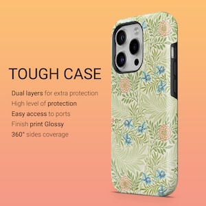 May include: A tough phone case with a floral pattern in shades of green, blue, and peach. The case is designed to protect your phone from drops and scratches. It has a glossy finish and 360&deg; sides coverage.