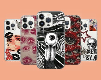 Gore Eyeballs Coque de portable Creepy Grunge Cover pour iPhone 15, 14Pro, 13, 12, 11, Pixel 8A, 8Pro, Samsung S24, S22, S23FE, A54, A25, A15