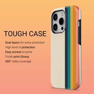 May include: A white phone case with a colorful striped design. The case is made of durable material and offers protection for your phone. It features a glossy finish and 360&deg; coverage.