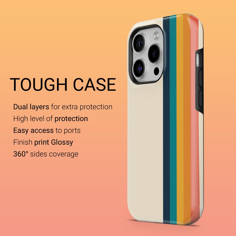 May include: A white phone case with a colorful striped design. The case is made of durable material and offers protection for your phone. It features a glossy finish and 360&deg; coverage.