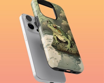Rugged Frog Pond Phone Case Cottagecore Frog Cover for iPhone 16Plus, 15, 14, Google Pixel 9Pro XL, 8A, 7A, 6A, Samsung S24, S23, S22, A54