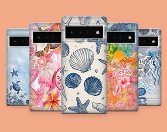 Summer Seashell Phone Case Coral Phone Cover for Google Pixel 10, 9A, 9Pro XL, 8A, 8Pro, 7A, Samsung S25, S24Fe, A15, iPhone 17Pro, 16E, 15