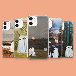 Cute Ghosts Phone Case Spooky Season iPhone Cover for iPhone 17Air, 16E, 15, 14, Samsung S25, S24Fe, A56, A15 Pixel 10, 9A, 9Pro XL, 8, 8Pro
