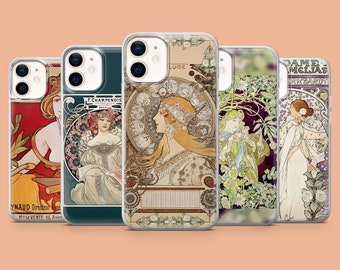 Mucha Poster Phone Case Art Nouveau iPhone Cover for iPhone 17Air, 16E, 15, 14, Samsung S25, S24Fe, A56, A15 Pixel 10, 9A, 9Pro XL, 8A, 8Pro