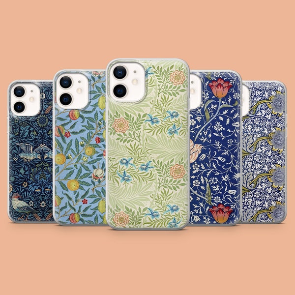 William Morris Coque de portable à motif floral pour iPhone 15, 14, 13, 12, Pixel 8A, 8Pro, Samsung S24, S22, S23FE, A54, A53, A25, A15