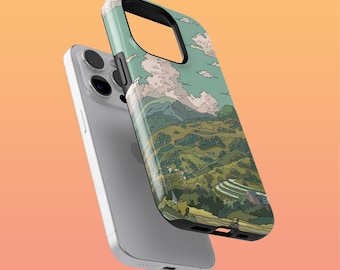 Robuste Anime Lofi Handyhülle Mountain Art Cover für iPhone 15Pro, 14, 13, 12, 11, Google Pixel 8, 8Pro, 7A, 6, Samsung Galaxy S24, S23, A54