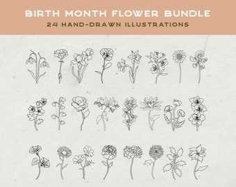 Birth Month Flowers SVG Bundle, Botanical Illustrations (Digital Download)