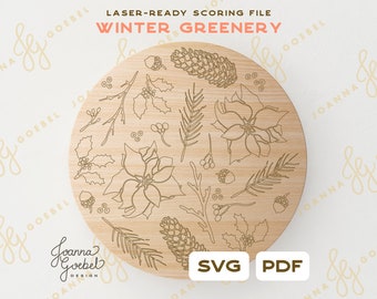 Glowforge Christmas Foliage svg; Winter Round SVG; Glowforge Score File; Single Line SVG; Cottagecore Christmas svg; Christmas backer svg