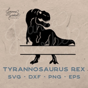 T-Rex SVG; Dinosaur Split Monogram SVG; Dino Name SVG;  Cricut, Silhouette, Glowforge; Joanna Goebel Design; Dinosaur Birthday svg;