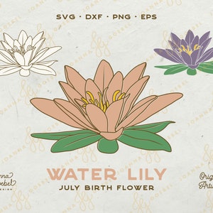 Nenúfar SVG; Flor de nascimento de julho SVG; flor em camadas svg; Lótus SVG; flor da primavera svg; cricut; clipart de nenúfar; Silhueta dxf png eps