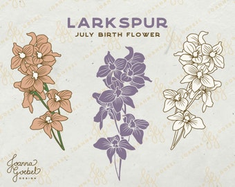 SVG di speronella, clipart del fiore di nascita di luglio (download digitale)
