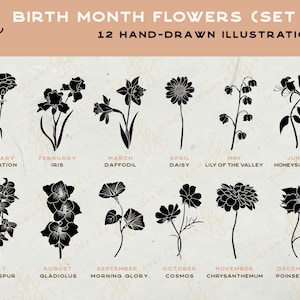 Naissance mois fleurs SVG Clipart ; Fleur d'été Svg ; Bundle SVG de fleur de naissance ; Svg botanique ; Anniversaire fleur svg ; Cricut Silhouette dxf