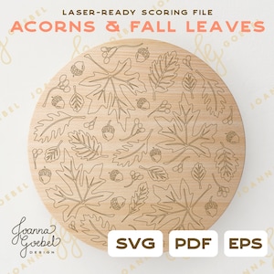 Eikels en herfstbladeren Scoren SVG; Val één regel SVG; Lasersnijdende steun; Val patroon SVG; Fall backer-svg; JoannaGoebelDesign