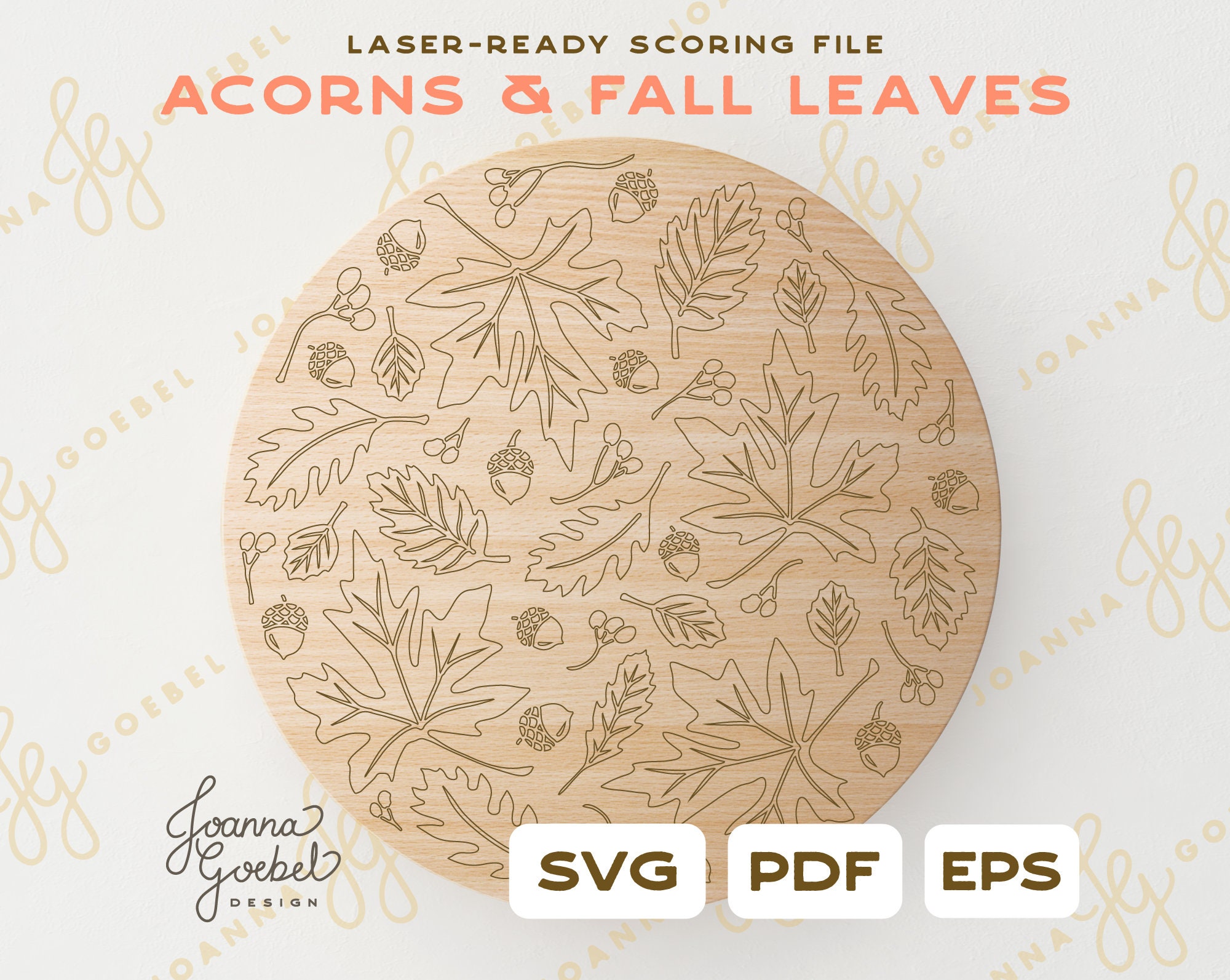 Acorns and Fall Leaves Scoring svg; Fall Single Line SVG; Laser Cutting Backer; Fall Pattern SVG; Fall backer svg; JoannaGoebelDesign