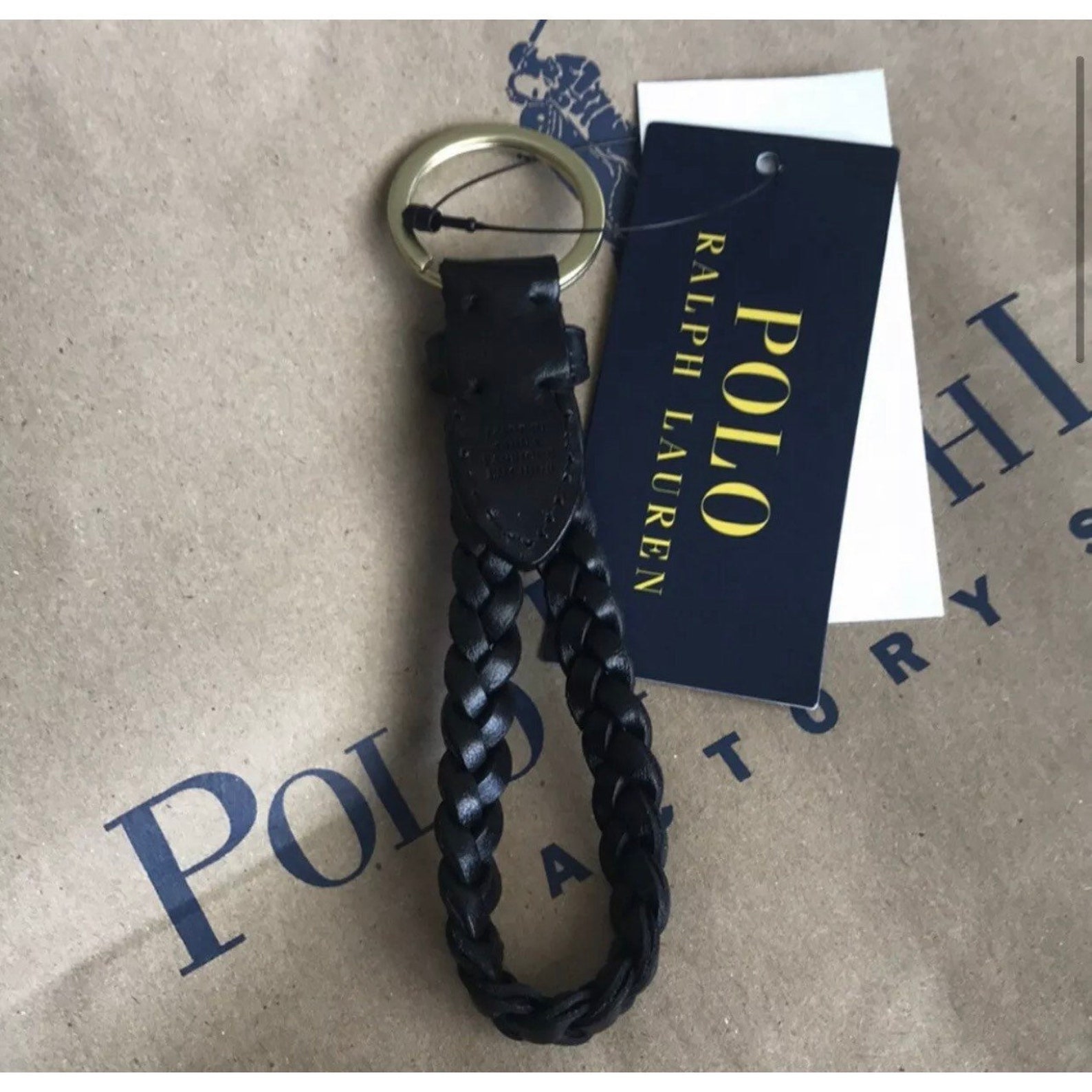 Polo Ralph Key Chain Black Leather Braided Loop FOB Keychain | Etsy