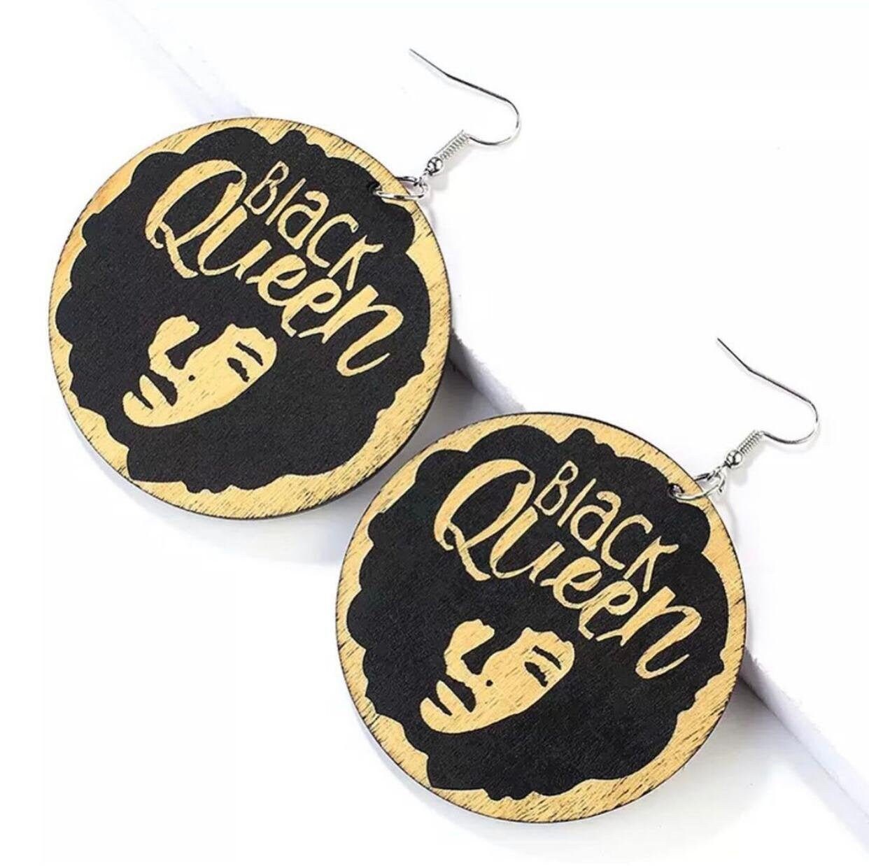 Black Queen wooden earrings Afrocentric African Etsy