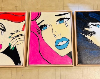 Set of 3 acrylic framed retro canvases  40x30cm