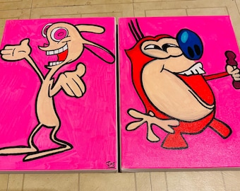 Ren and Stimpy framed canvases 40x30cm original acrylic