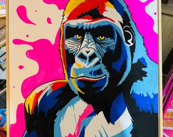 Framed original ape acrylic large canvas