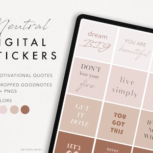 Digitale stickers | motiverende citaten neutraal, PNG, Goodnotes, Notability PDF-planners