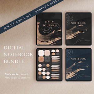 Digital Dark Mode Bundle - Daily Journal, Luxe Notebooks, Dark mode - for Goodnotes, notability and iPad