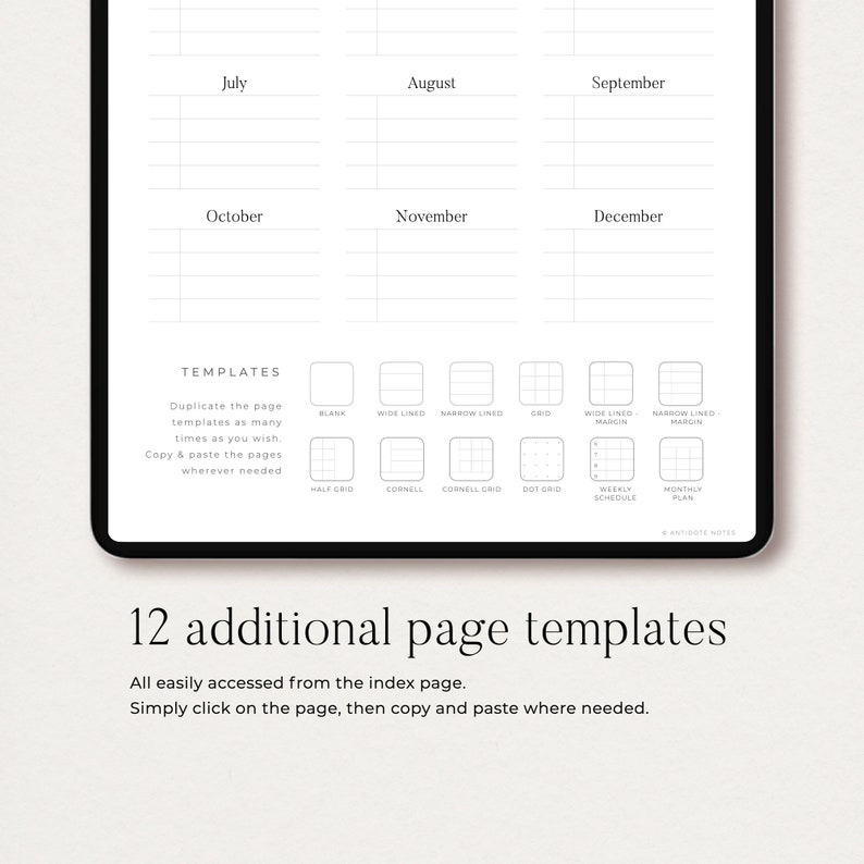 Digital Bullet Journal Daily Dot Grid, Bonus Stickers and Page
