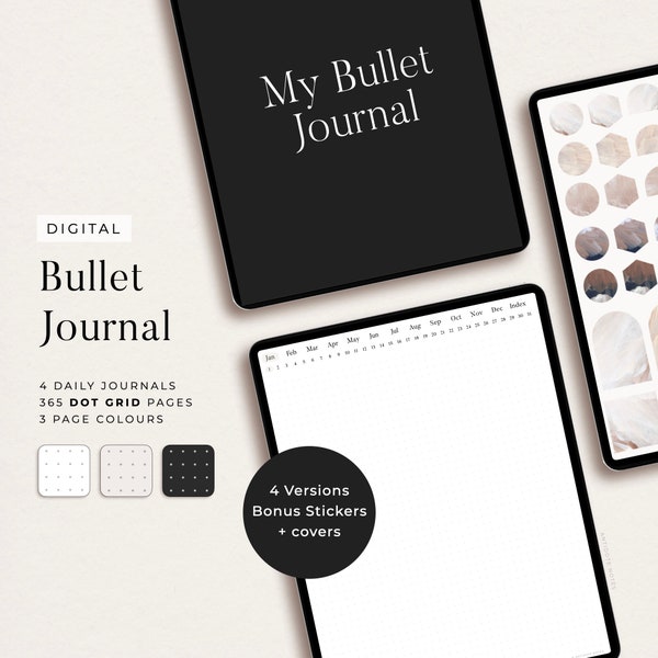 Digital Bullet Journal - Daily dot grid, bonus stickers and page templates