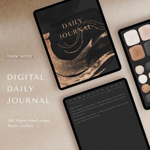 Digital Daily Journal - 365 Dark mode pages - blackout journal for ipad, goodnotes, notability - with bonus digital stickers