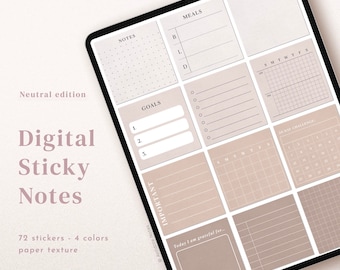 Digital sticky notes | neutral tones, ipad stickers digital planner, to do lists, habits, gratitude stickers, Goodnotes PNG