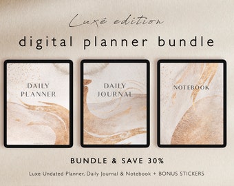Digital Planner Bundle - Undated Planner, Daily Journal, Luxe Notebook - for Goodnotes, notability and iPad with bonus stickers