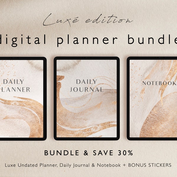 Digital Planner Bundle - Undated Planner, Daily Journal, Luxe Notebook - pour Goodnotes, notability et iPad avec des autocollants bonus