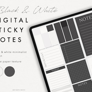 Digital sticky notes | Black & White, ipad stickers digital planner, to do lists, notes stickers, Goodnotes PNG