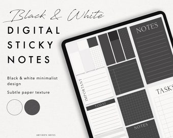 Digital sticky notes | Black & White, ipad stickers digital planner, to do lists, notes stickers, Goodnotes PNG