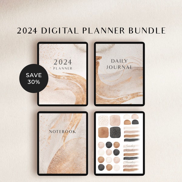 2024 Digital Planner Bundle - 2024 Planner, Daily Journal, Luxe Notebook - for Goodnotes, notability and iPad with bonus stickers