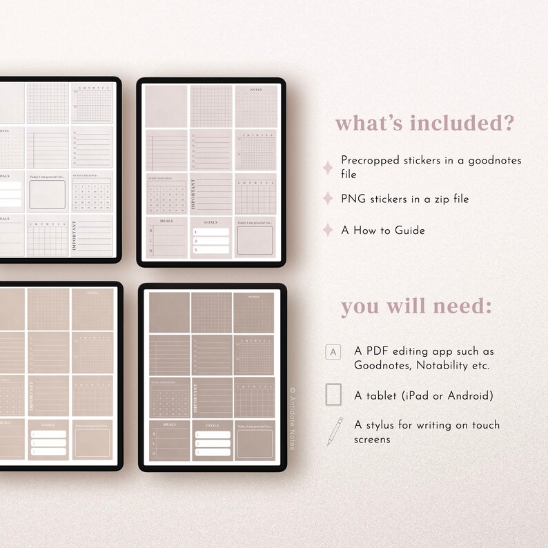 Digital Sticky Notes Neutral Tones Ipad Stickers Digital Etsy