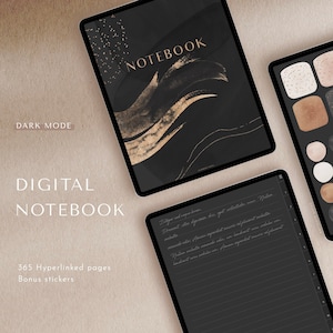 Digital Dark Mode Notebook - 12 tabs - for ipad, goodnotes, notability - bonus stickers