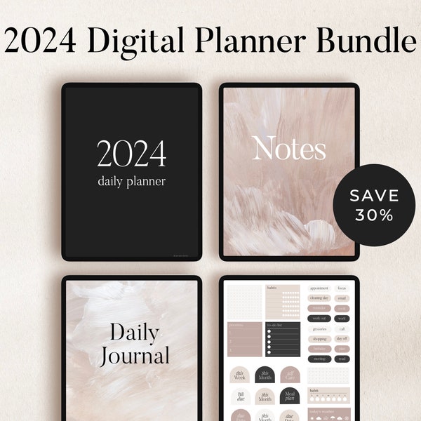2024 Digital Planner BUNDLE - 2024 Planner, Daily Journal, Digital Notebook - for Goodnotes, notability and iPad with bonus stickers