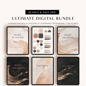 ULTIMATE Digital Bundle - Undated Planner, Daily Journals, Notebooks, page templates - for Goodnotes and iPad with bonus stickers
