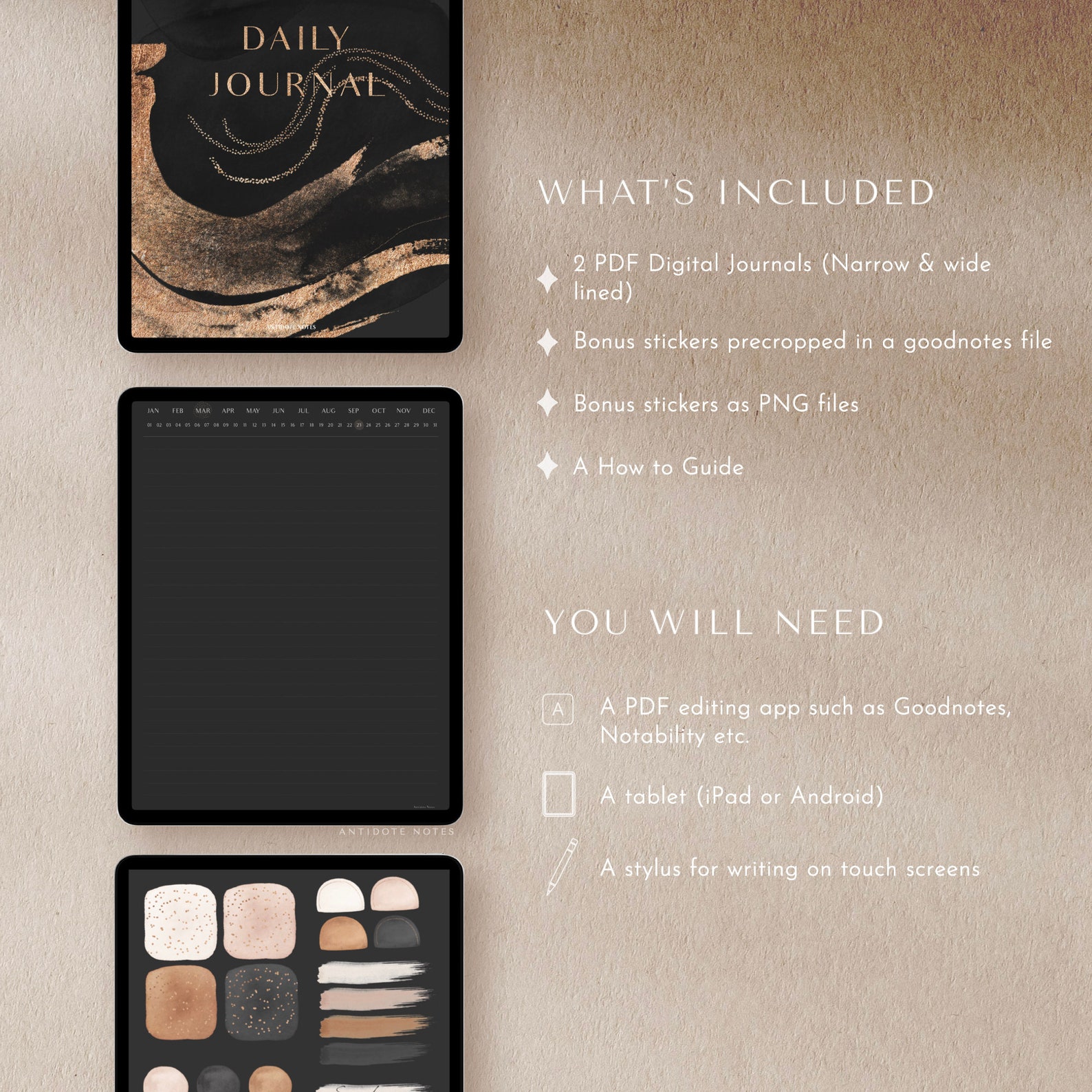 Digital Daily Journal - 365 Dark Mode Pages - Blackout Journal for Ipad ...