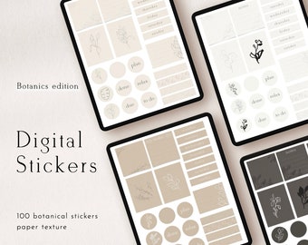 Digital stickers - modern botanics, 100 digital PNG stickers for ipad planner, Goodnotes journal