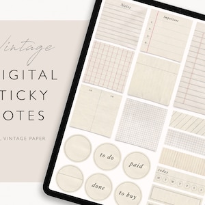 Digitale plaknotities | vintage papier, digitale iPad planner stickers, takenlijsten, gewoontestickers, Goodnotes PNG