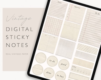 Notas adesivas digitais | papel vintage, adesivos digitais para planejador de ipad, listas de tarefas, adesivos de hábitos, Goodnotes PNG