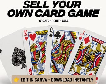 編集可能なトランプテンプレート 52デッキ Canva | カスタムカードゲームテンプレート | 印刷可能なカード | フラッシュカードDIYゲームキット