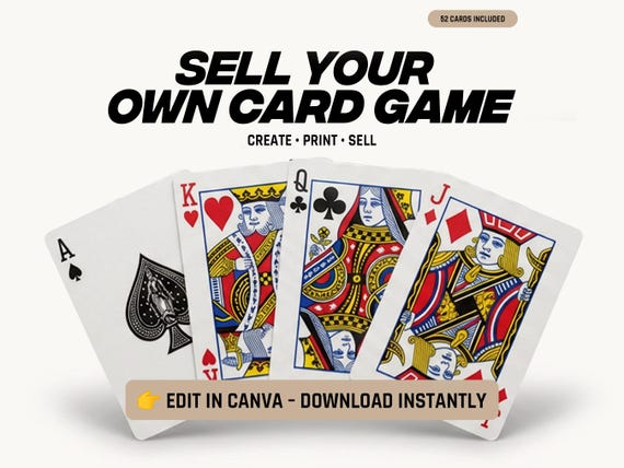 Editable Playing Cards Template 52 Deck Canva | Custom Card Game Template | Print Ready Cards | Flashcards DIY Game Kit