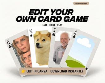 Editable Playing Cards Template – Custom Photo Deck, Canva Game Design (Digital Download)